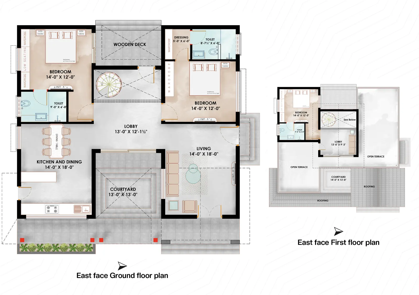 East side facing floor plan